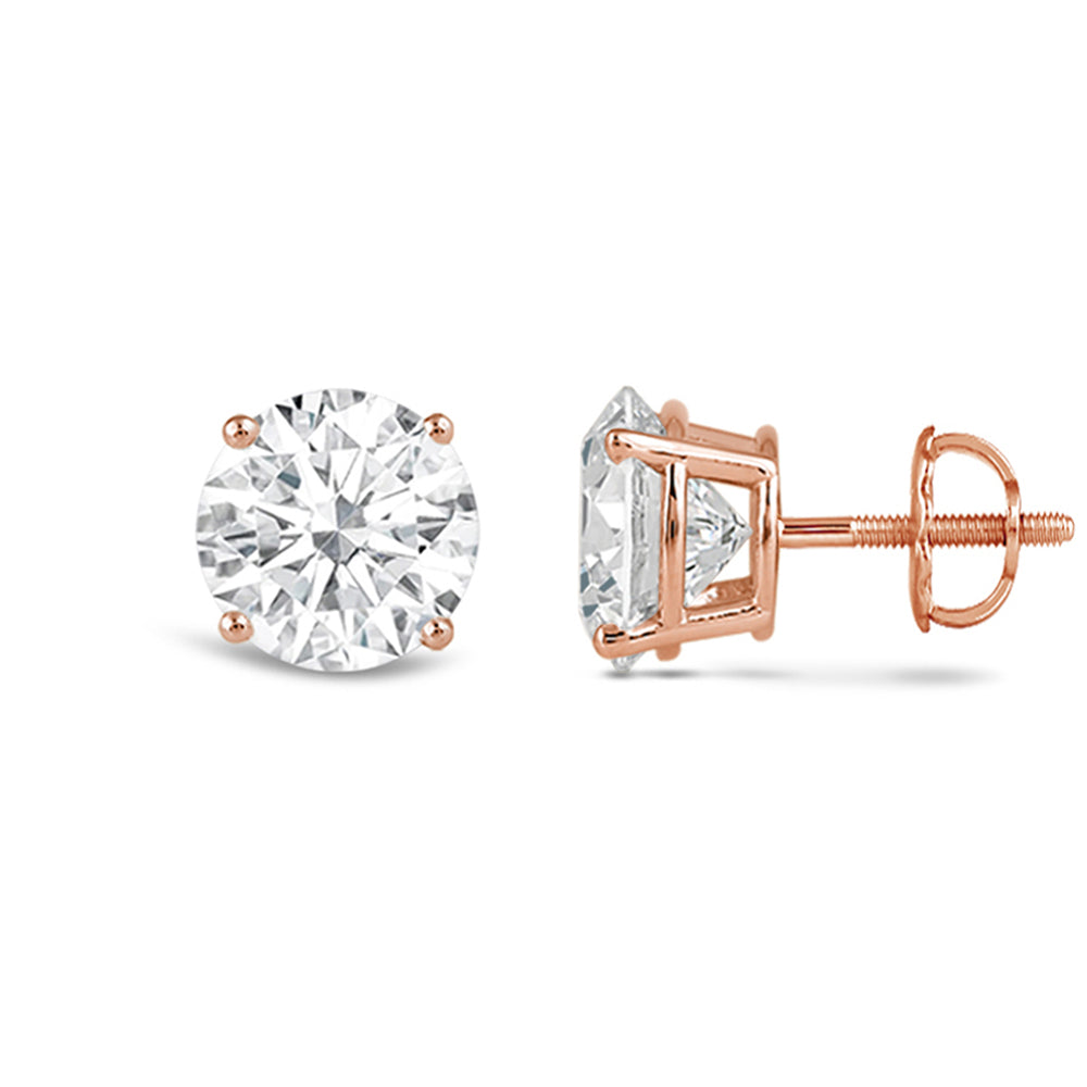 Classic Round Diamond Four Prong Stud Earrings (F/G VS+) with 14KT Rose Gold / Lab / 4 Cut Diamond in 14KT Rose Gold / Lab / 4 view 4
