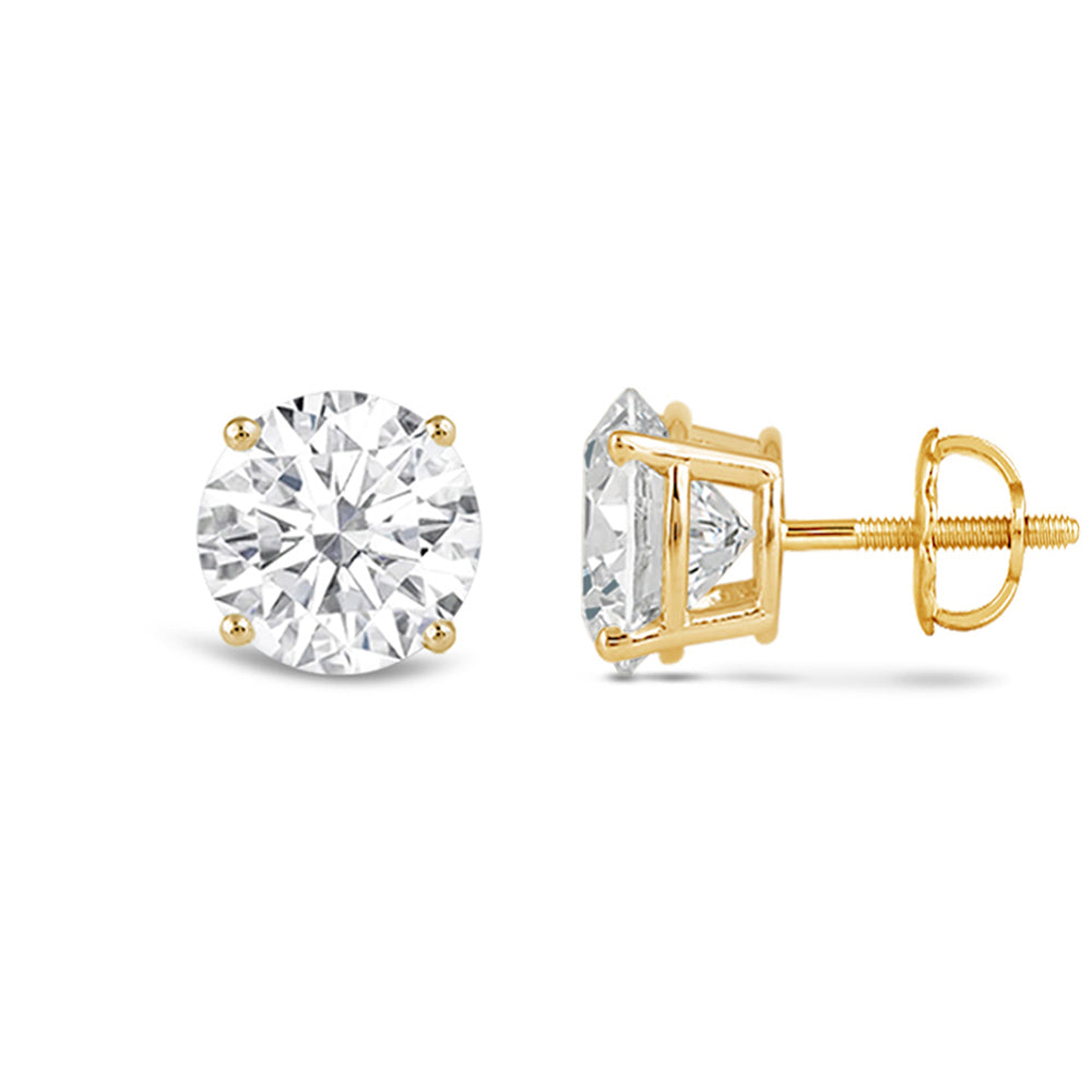 Premium Round Diamond Four Prong Studs (E/F VS+) with 14KT Yellow Gold / Lab / 4 Cut Diamond in 14KT Yellow Gold / Lab / 4 view 4
