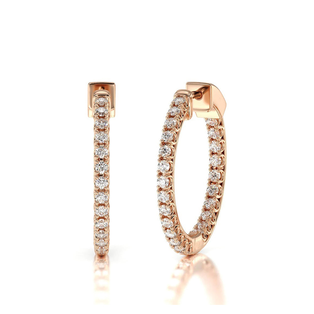 Inside Out Diamond Round Hoops with 14KT Rose Gold / Natural / 1/2 Cut Diamond in 14KT Rose Gold / Natural / 1/2 view 1
