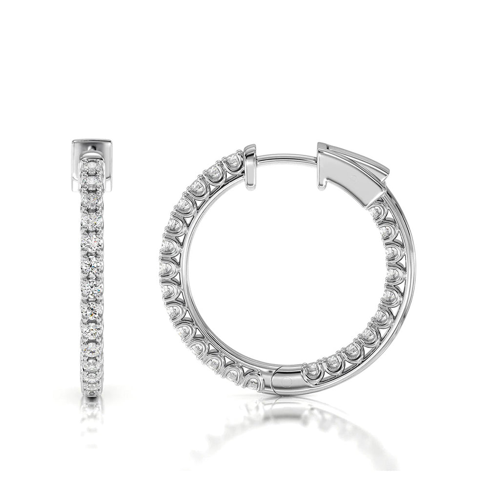 Inside Out Diamond Round Hoops with 14KT White Gold / Natural / 1/2 Cut Diamond in 14KT White Gold / Natural / 1/2 view 4
