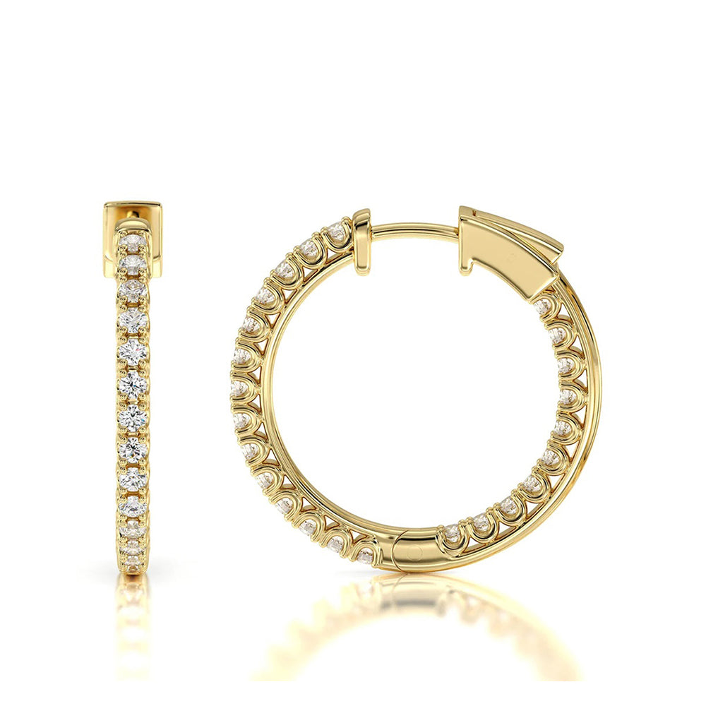 Inside Out Diamond Round Hoops with 14KT Yellow Gold / Natural / 1/2 Cut Diamond in 14KT Yellow Gold / Natural / 1/2 view 4
