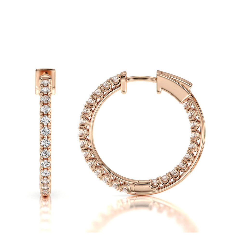 Inside Out Diamond Round Hoops with 14KT Rose Gold / Natural / 1/2 Cut Diamond in 14KT Rose Gold / Natural / 1/2 view 4
