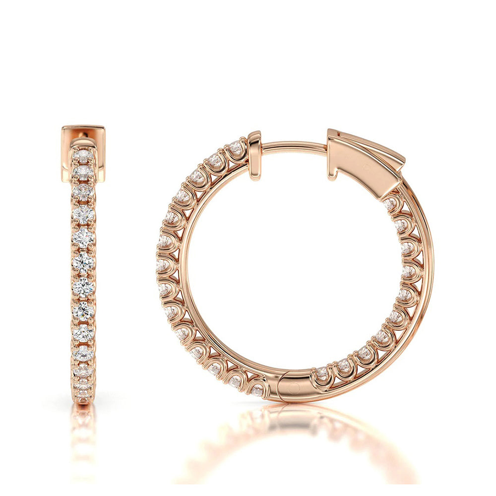 Inside Out Diamond Round Hoops with 14KT Rose Gold / Natural / 1 Cut Diamond in 14KT Rose Gold / Natural / 1 view 4
