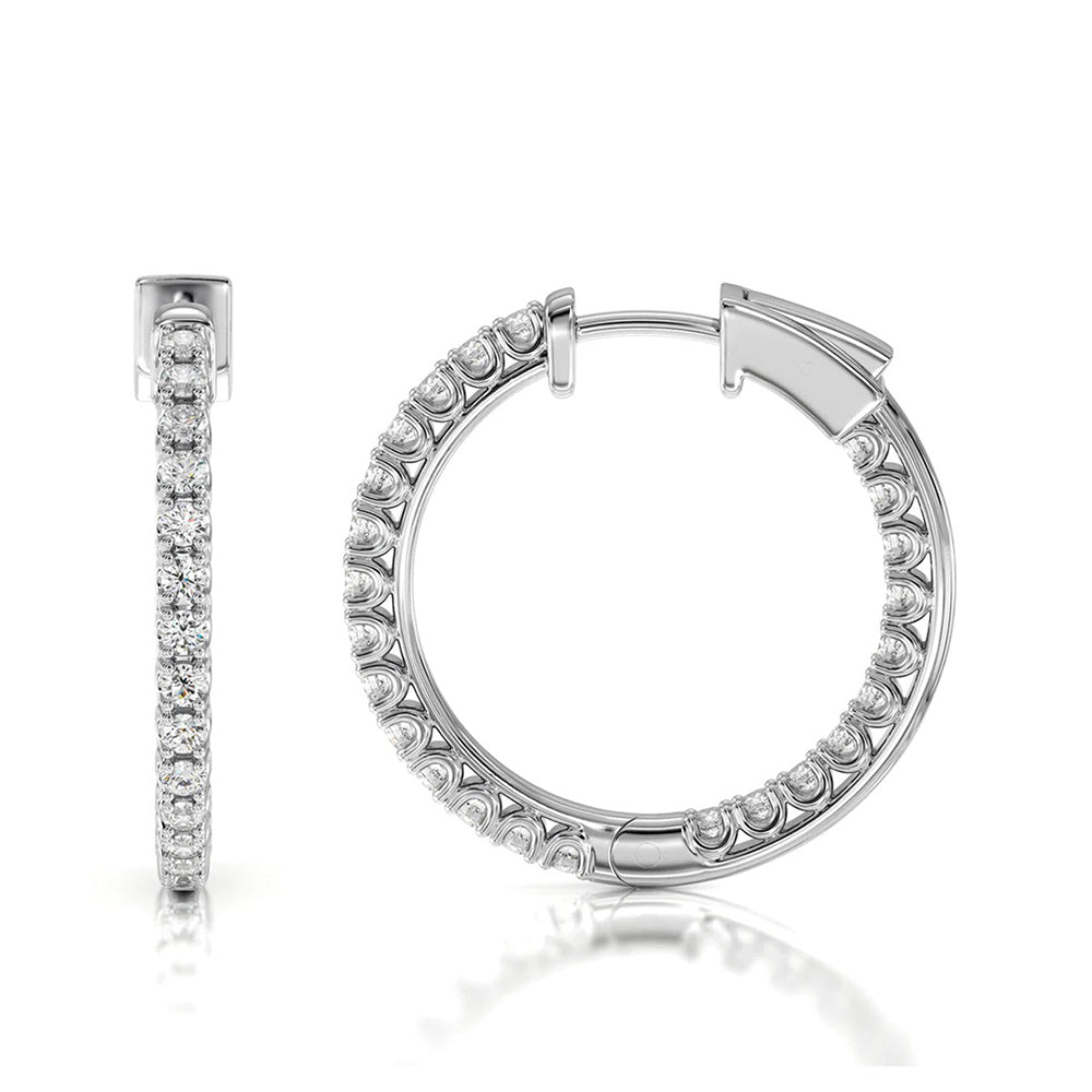 Inside Out Diamond Round Hoops with 14KT White Gold / Natural / 1 Cut Diamond in 14KT White Gold / Natural / 1 view 4
