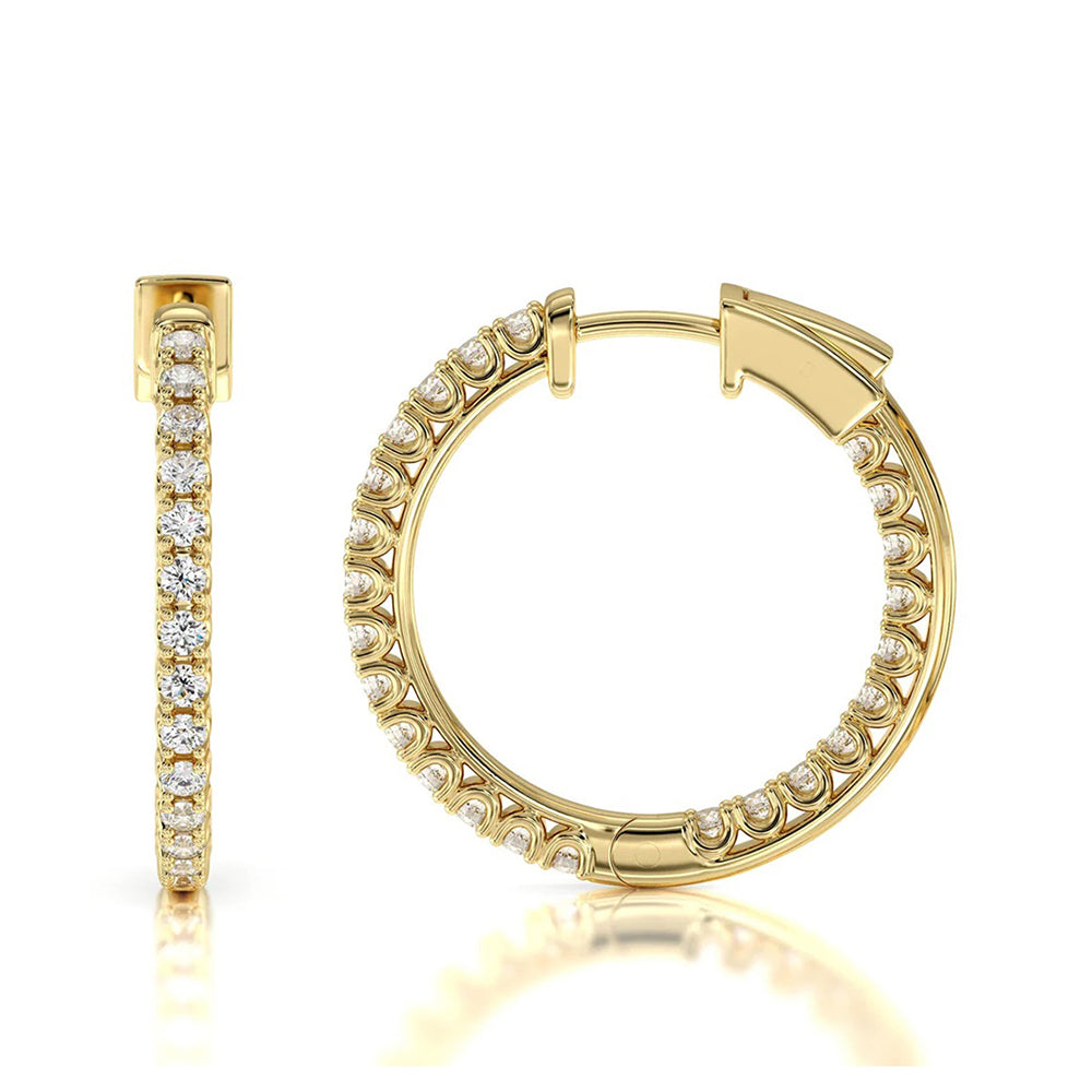 Inside Out Diamond Round Hoops with 14KT Yellow Gold / Natural / 1 Cut Diamond in 14KT Yellow Gold / Natural / 1 view 4
