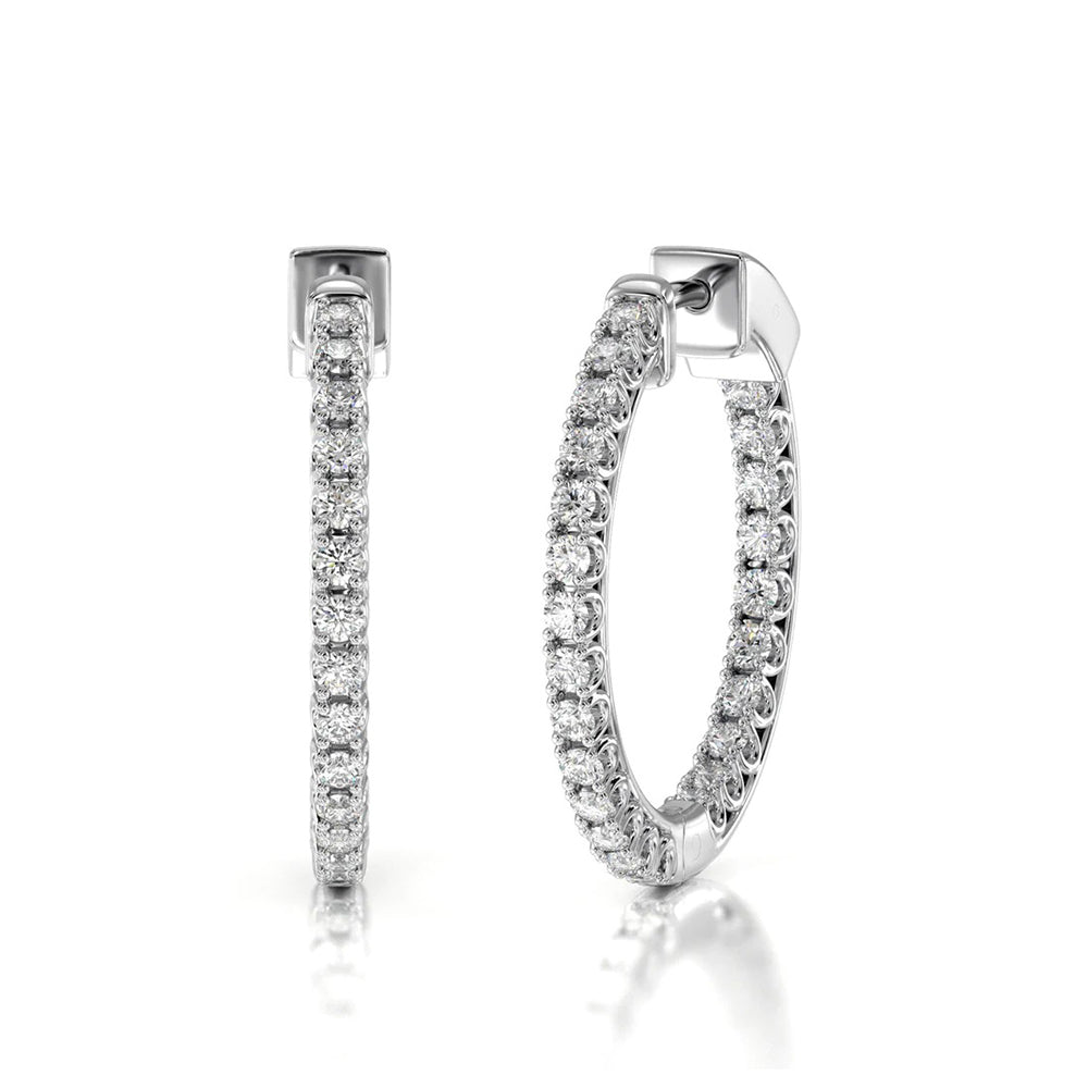 Inside Out Diamond Round Hoops with 14KT White Gold / Natural / 1 Cut Diamond in 14KT White Gold / Natural / 1 view 1
