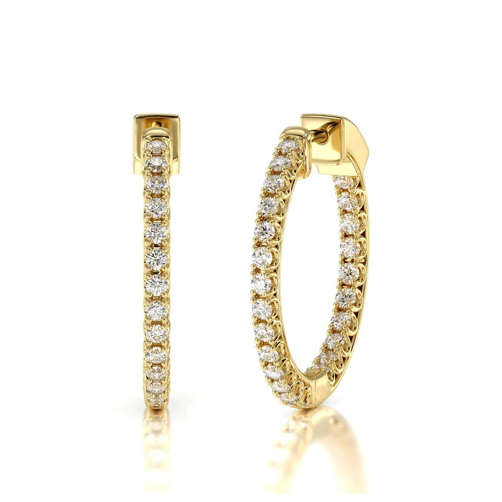 Inside Out Diamond Round Hoops with 14KT Yellow Gold / Natural / 1 Cut Diamond in 14KT Yellow Gold / Natural / 1 view 1
