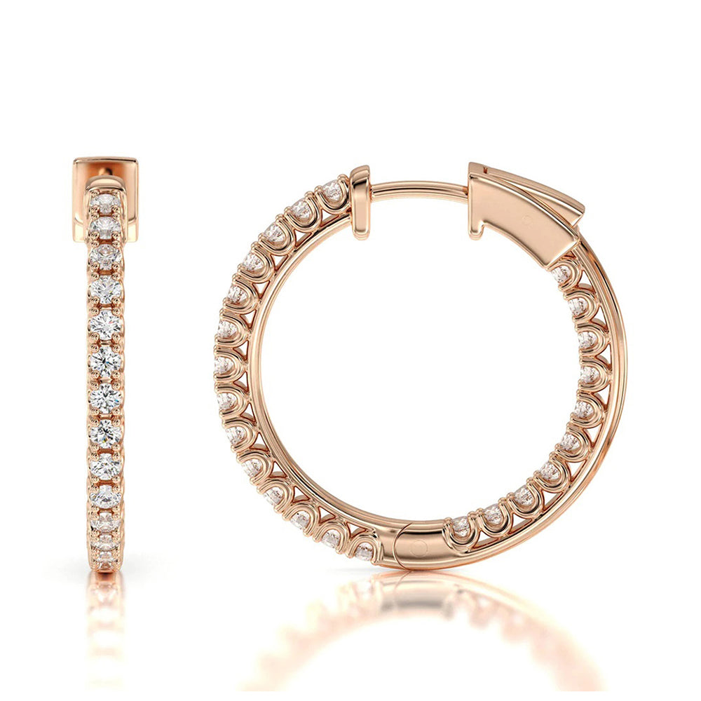 Inside Out Diamond Round Hoops with 14KT Rose Gold / Natural / 1 1/2 Cut Diamond in 14KT Rose Gold / Natural / 1 1/2 view 4
