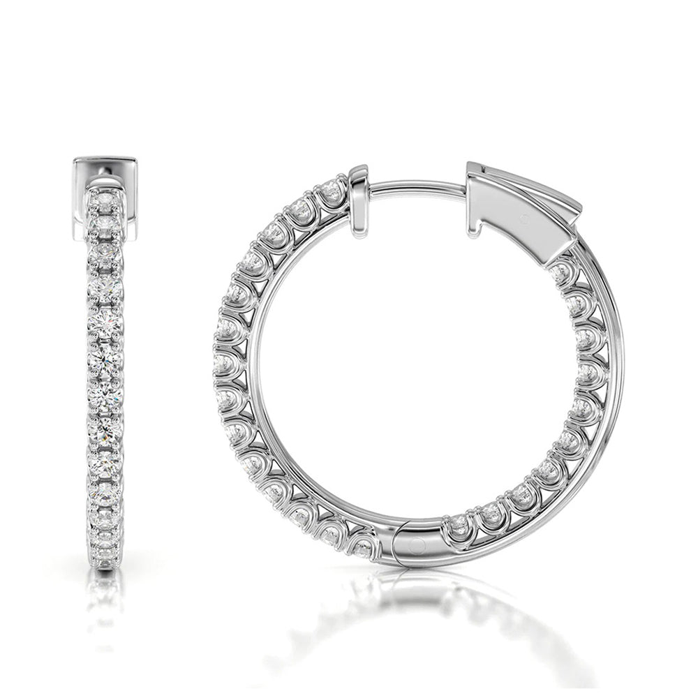 Inside Out Diamond Round Hoops with 14KT White Gold / Natural / 1 1/2 Cut Diamond in 14KT White Gold / Natural / 1 1/2 view 4
