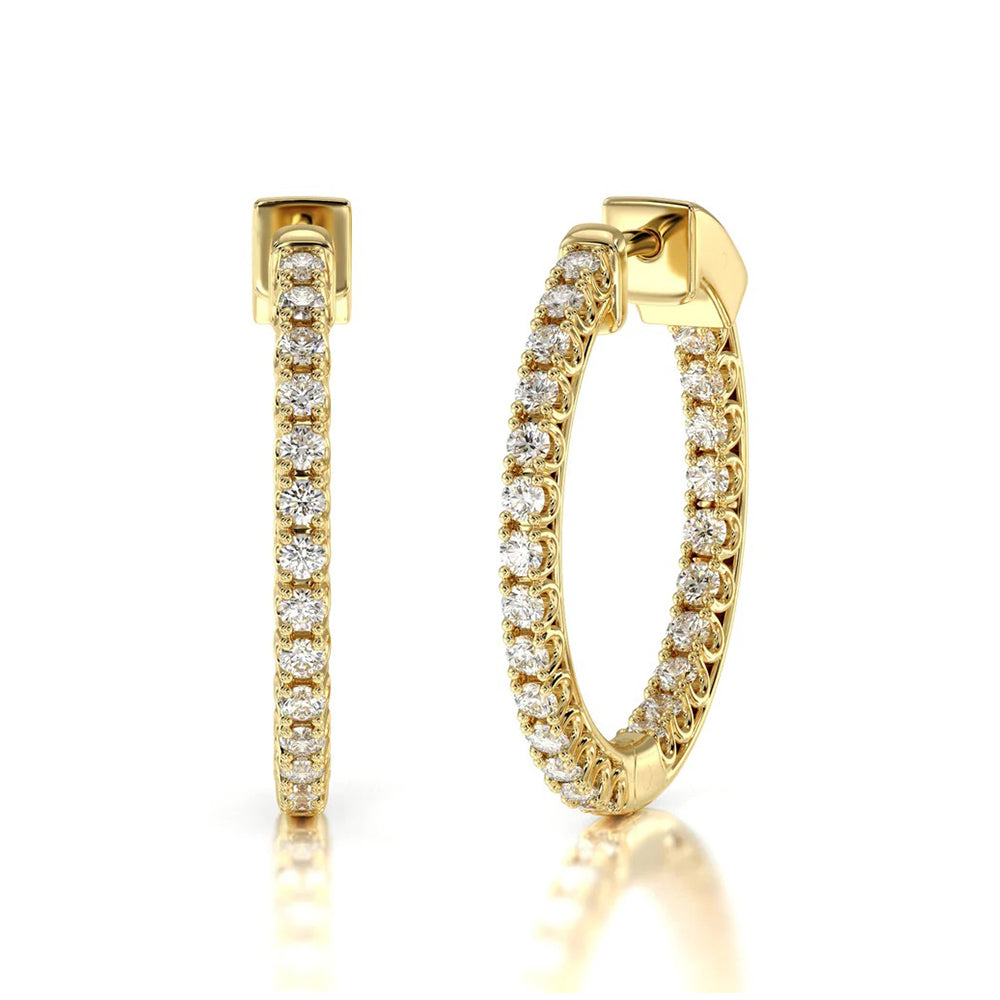 Inside Out Diamond Round Hoops with 14KT Yellow Gold / Natural / 1 1/2 Cut Diamond in 14KT Yellow Gold / Natural / 1 1/2 view 1
