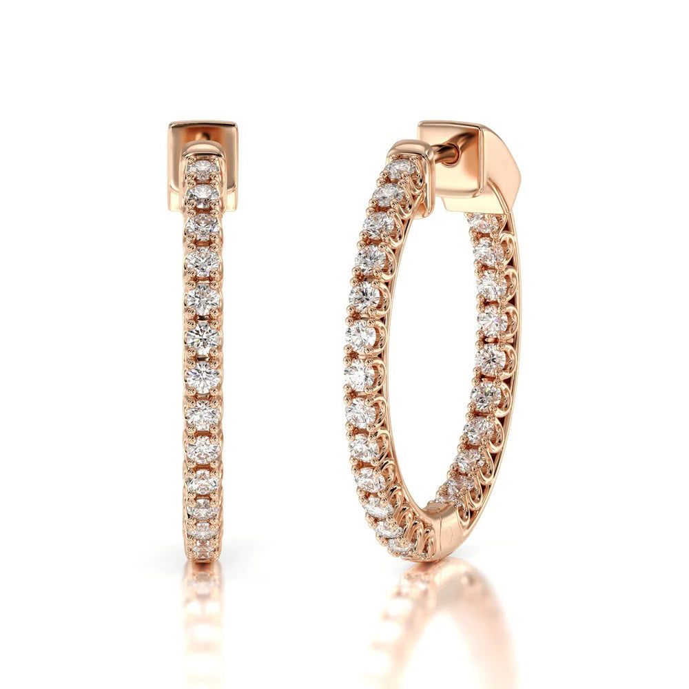 Inside Out Diamond Round Hoops with 14KT Rose Gold / Natural / 2 Cut Diamond in 14KT Rose Gold / Natural / 2 view 1
