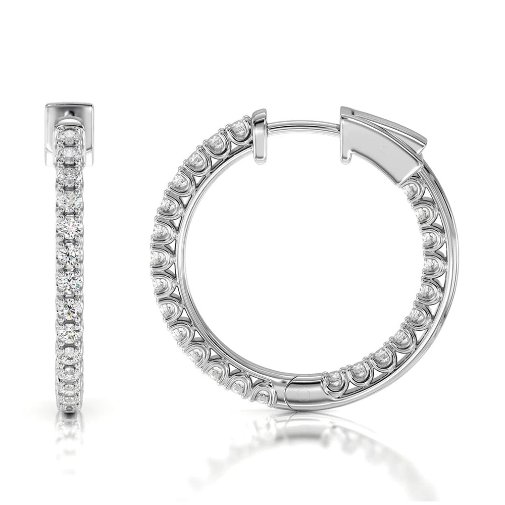 Inside Out Diamond Round Hoops with 14KT White Gold / Natural / 2 Cut Diamond in 14KT White Gold / Natural / 2 view 4
