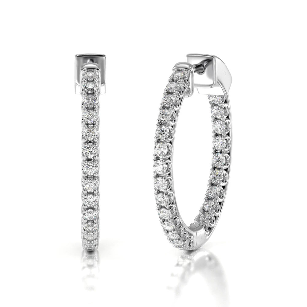 Inside Out Diamond Round Hoops with 14KT White Gold / Natural / 2 Cut Diamond in 14KT White Gold / Natural / 2 view 1
