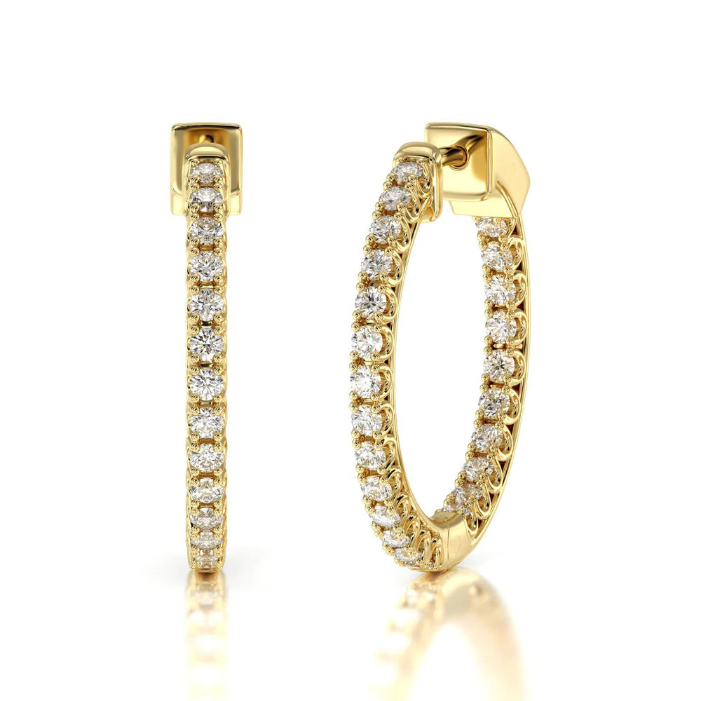 Inside Out Diamond Round Hoops with 14KT Yellow Gold / Natural / 2 Cut Diamond in 14KT Yellow Gold / Natural / 2 view 1
