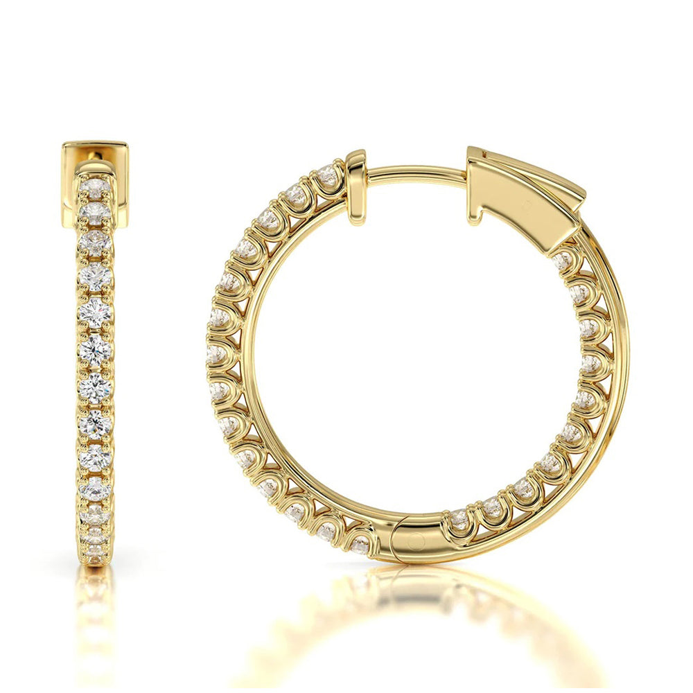 Inside Out Diamond Round Hoops with 14KT Yellow Gold / Natural / 2 Cut Diamond in 14KT Yellow Gold / Natural / 2 view 4
