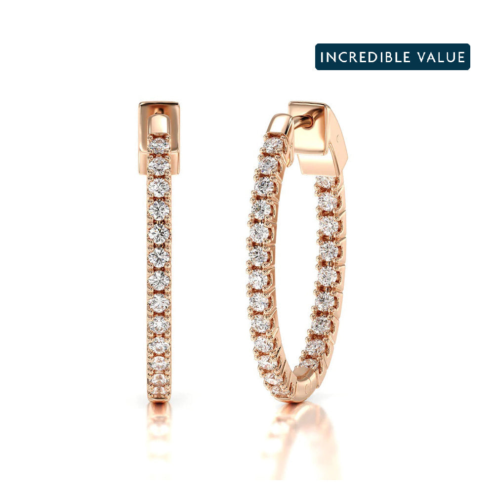 Inside Out Diamond Oval Hoops with 14KT Rose Gold / Lab / 1/2 Cut Diamond in 14KT Rose Gold / Lab / 1/2 view 1
