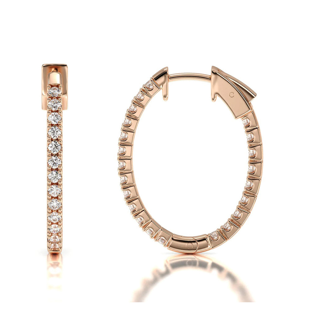 Inside Out Diamond Oval Hoops with 14KT Rose Gold / Lab / 1/2 Cut Diamond in 14KT Rose Gold / Lab / 1/2 view 4
