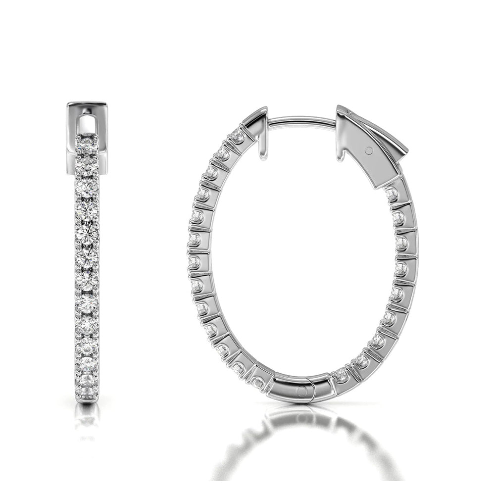 Inside Out Diamond Oval Hoops with 14KT White Gold / Lab / 1/2 Cut Diamond in 14KT White Gold / Lab / 1/2 view 4
