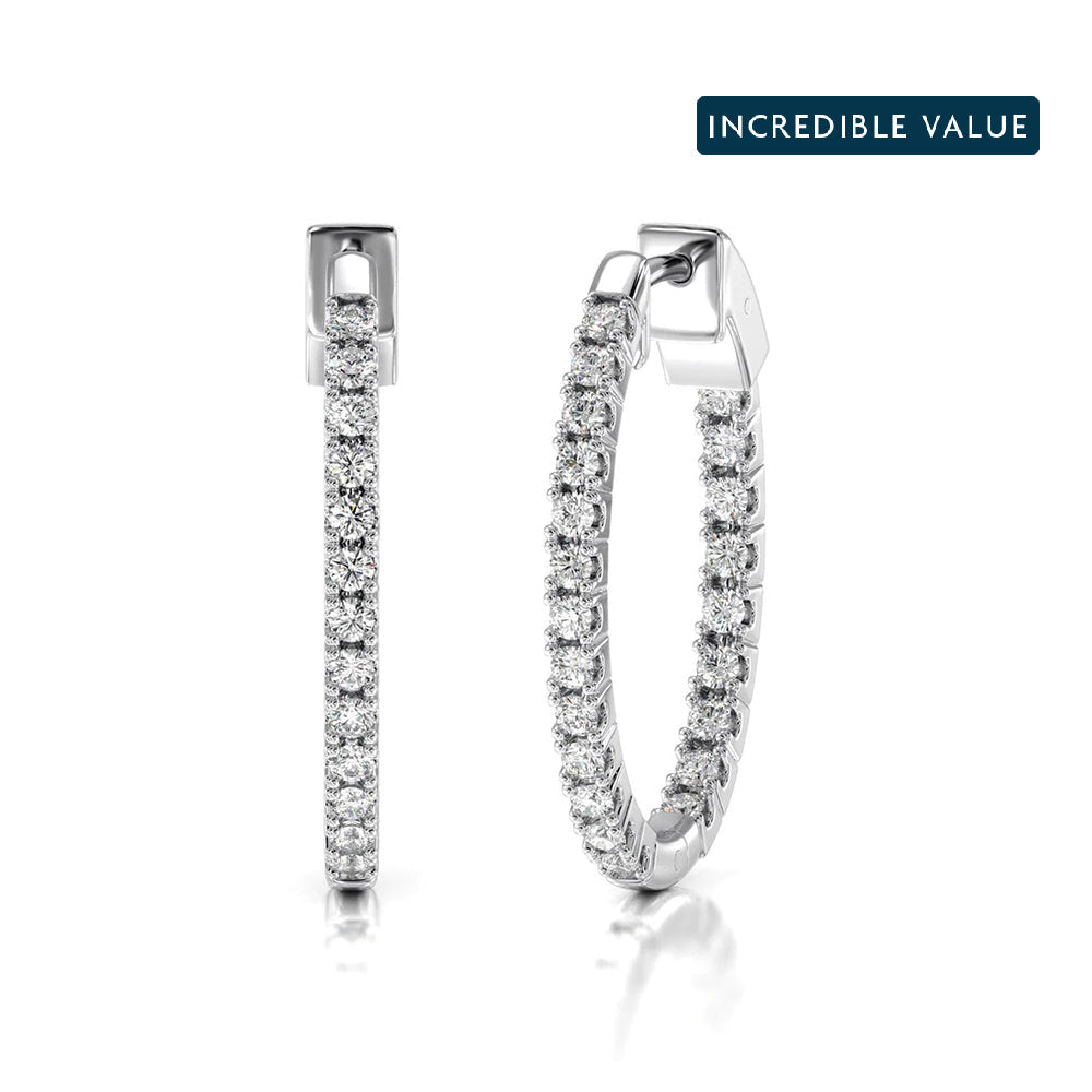 Inside Out Diamond Oval Hoops with 14KT White Gold / Lab / 1/2 Cut Diamond in 14KT White Gold / Lab / 1/2 view 1
