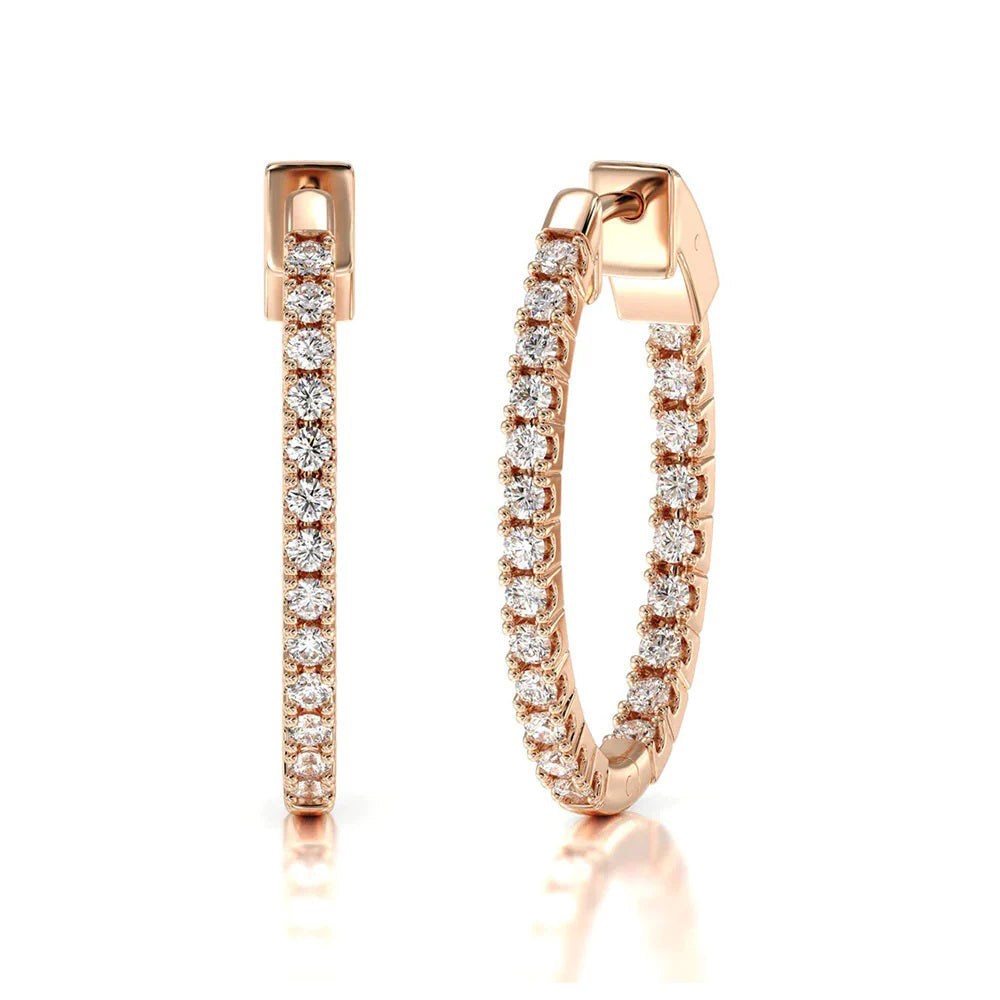 Inside Out Diamond Oval Hoops with 14KT Rose Gold / Lab / 1 Cut Diamond in 14KT Rose Gold / Lab / 1 view 1
