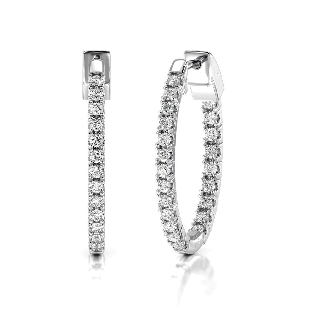 Inside Out Diamond Oval Hoops with 14KT White Gold / Lab / 1 Cut Diamond in 14KT White Gold / Lab / 1 view 1
