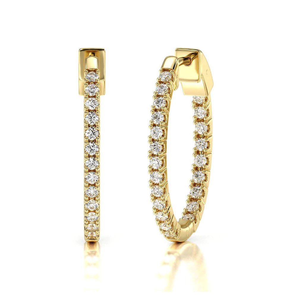 Inside Out Diamond Oval Hoops with 14KT Yellow Gold / Lab / 1 Cut Diamond in 14KT Yellow Gold / Lab / 1 view 1
