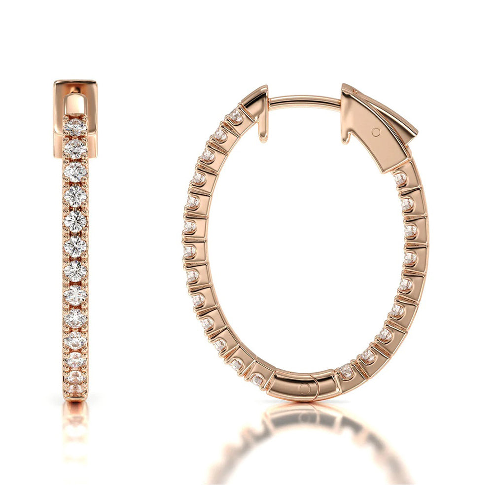 Inside Out Diamond Oval Hoops with 14KT Rose Gold / Lab / 1 Cut Diamond in 14KT Rose Gold / Lab / 1 view 4
