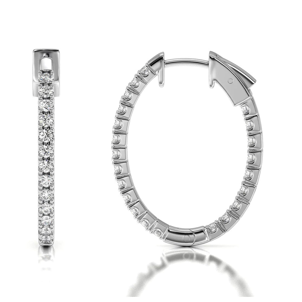 Inside Out Diamond Oval Hoops with 14KT White Gold / Lab / 1 Cut Diamond in 14KT White Gold / Lab / 1 view 4
