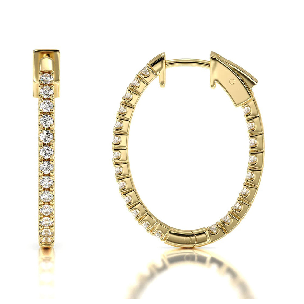 Inside Out Diamond Oval Hoops with 14KT Yellow Gold / Lab / 1 Cut Diamond in 14KT Yellow Gold / Lab / 1 view 4
