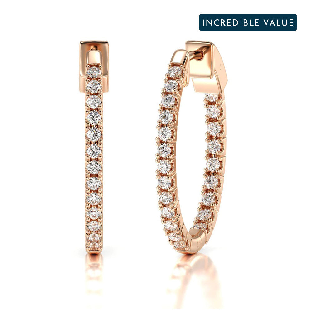 Inside Out Diamond Oval Hoops with 14KT Rose Gold / Lab / 1 1/2 Cut Diamond in 14KT Rose Gold / Lab / 1 1/2 view 1
