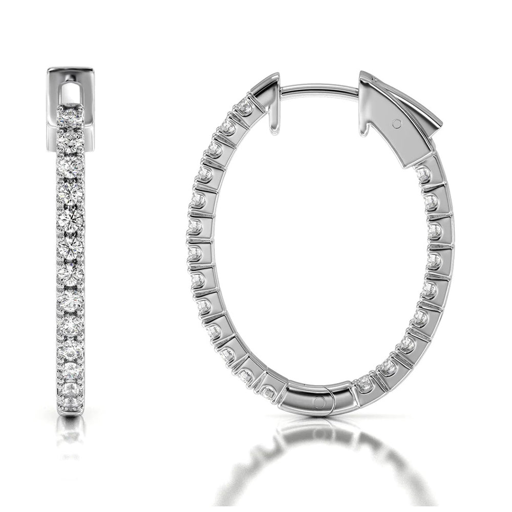 Inside Out Diamond Oval Hoops with 14KT White Gold / Lab / 1 1/2 Cut Diamond in 14KT White Gold / Lab / 1 1/2 view 4
