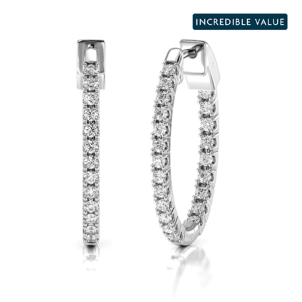 Inside Out Diamond Oval Hoops with 14KT White Gold / Lab / 1 1/2 Cut Diamond in 14KT White Gold / Lab / 1 1/2 view 1
