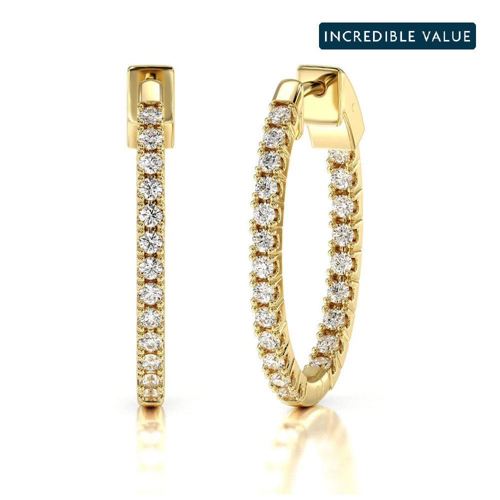 Inside Out Diamond Oval Hoops with 14KT Yellow Gold / Lab / 1 1/2 Cut Diamond in 14KT Yellow Gold / Lab / 1 1/2 view 1
