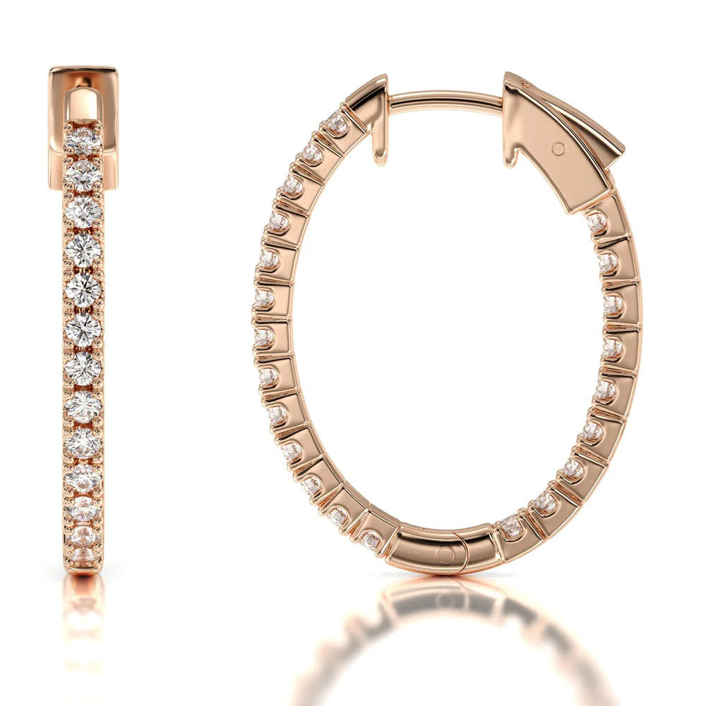 Inside Out Diamond Oval Hoops with 14KT Rose Gold / Lab / 2 Cut Diamond in 14KT Rose Gold / Lab / 2 view 4
