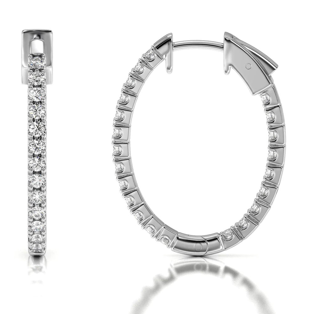 Inside Out Diamond Oval Hoops with 14KT White Gold / Lab / 2 Cut Diamond in 14KT White Gold / Lab / 2 view 4
