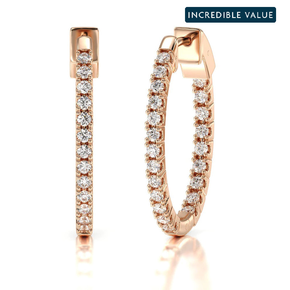 Inside Out Diamond Oval Hoops with 14KT Rose Gold / Lab / 2 Cut Diamond in 14KT Rose Gold / Lab / 2 view 1
