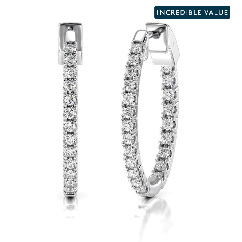Inside Out Diamond Oval Hoops with 14KT White Gold / Lab / 2 Cut Diamond in 14KT White Gold / Lab / 2 view 1
