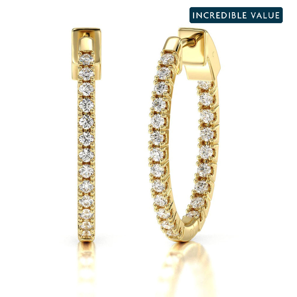 Inside Out Diamond Oval Hoops with 14KT Yellow Gold / Lab / 2 Cut Diamond in 14KT Yellow Gold / Lab / 2 view 1
