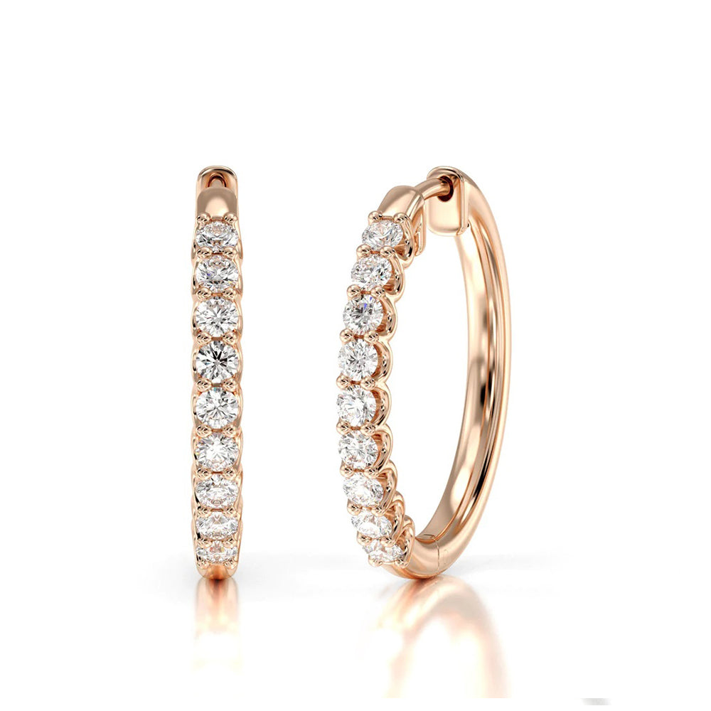 Diamond Hoop Earrings with 14KT Rose Gold / Lab / 1 Cut Diamond in 14KT Rose Gold / Lab / 1 view 1
