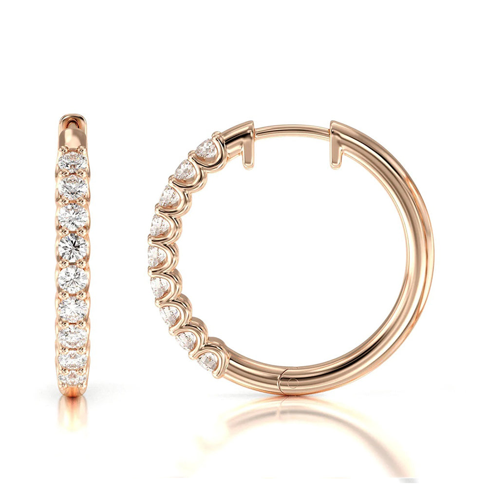 Diamond Hoop Earrings with 14KT Rose Gold / Lab / 1 Cut Diamond in 14KT Rose Gold / Lab / 1 view 4
