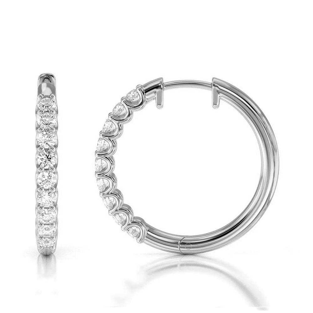 Diamond Hoop Earrings with 14KT White Gold / Lab / 1 Cut Diamond in 14KT White Gold / Lab / 1 view 4
