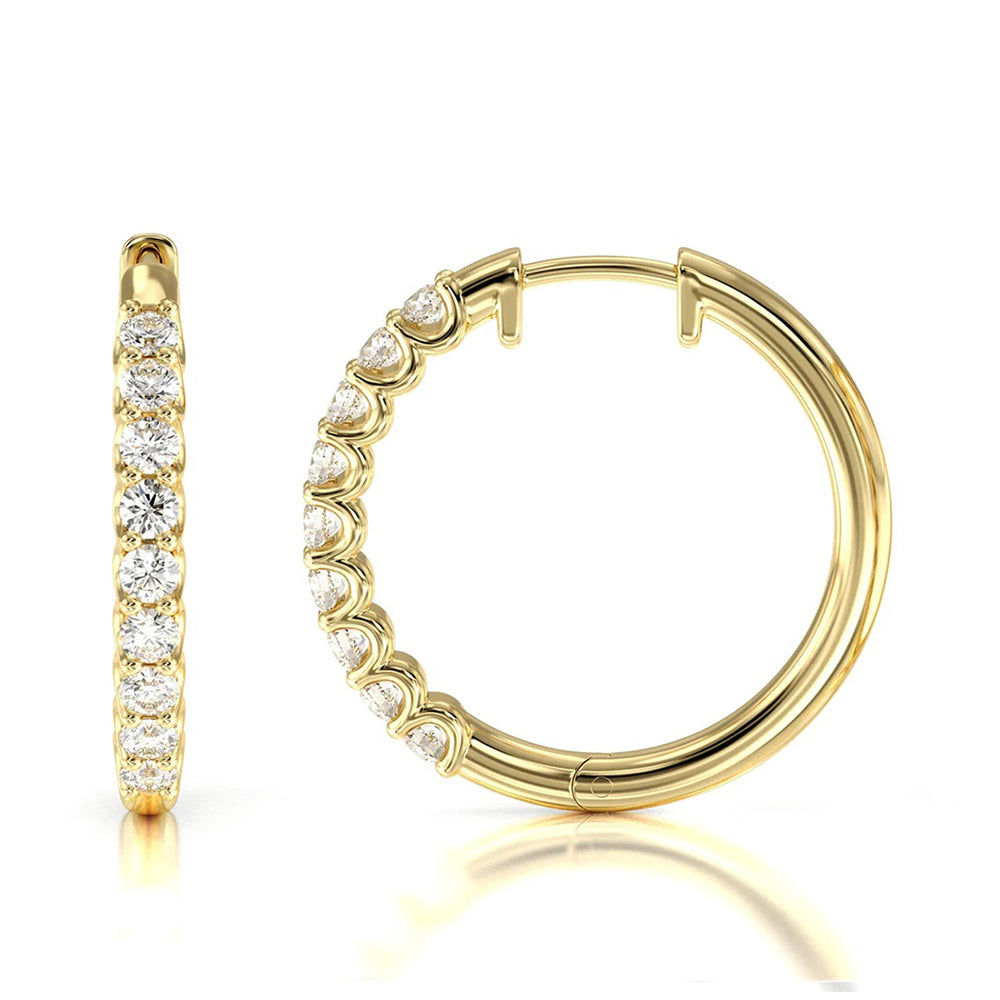 Diamond Hoop Earrings with 14KT Yellow Gold / Lab / 1 Cut Diamond in 14KT Yellow Gold / Lab / 1 view 4
