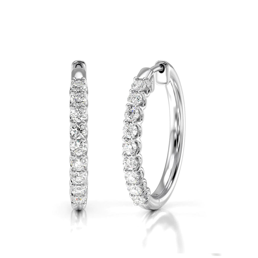 Diamond Hoop Earrings with 14KT White Gold / Lab / 1 Cut Diamond in 14KT White Gold / Lab / 1 view 1
