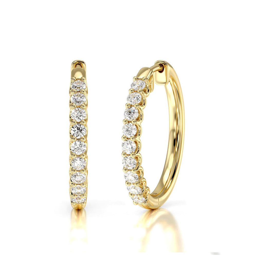 Diamond Hoop Earrings with 14KT Yellow Gold / Lab / 1 Cut Diamond in 14KT Yellow Gold / Lab / 1 view 1
