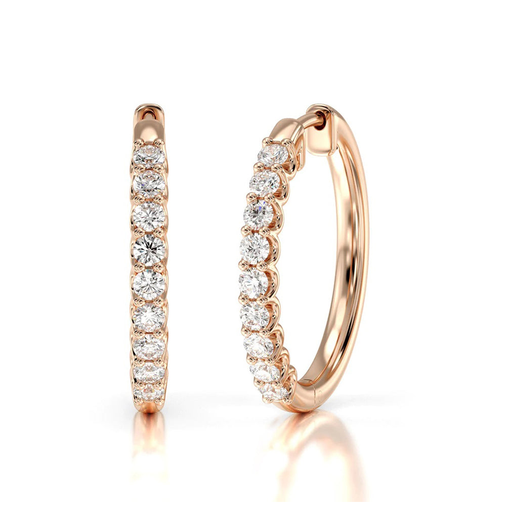 Diamond Hoop Earrings with 14KT Rose Gold / Lab / 1 1/2 Cut Diamond in 14KT Rose Gold / Lab / 1 1/2 view 1
