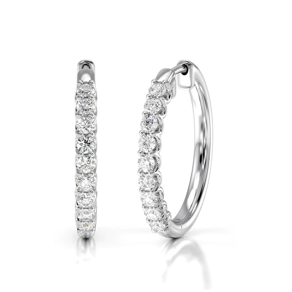 Diamond Hoop Earrings with 14KT White Gold / Lab / 1 1/2 Cut Diamond in 14KT White Gold / Lab / 1 1/2 view 1
