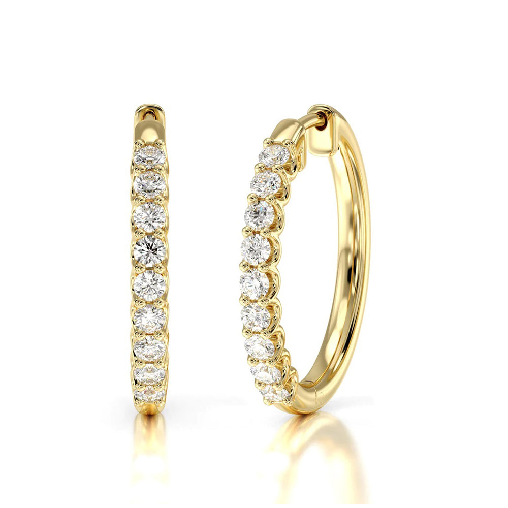Diamond Hoop Earrings with 14KT Yellow Gold / Lab / 1 1/2 Cut Diamond in 14KT Yellow Gold / Lab / 1 1/2 view 1
