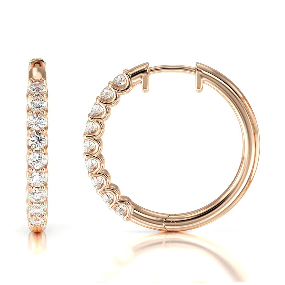 Diamond Hoop Earrings with 14KT Rose Gold / Lab / 1 1/2 Cut Diamond in 14KT Rose Gold / Lab / 1 1/2 view 4
