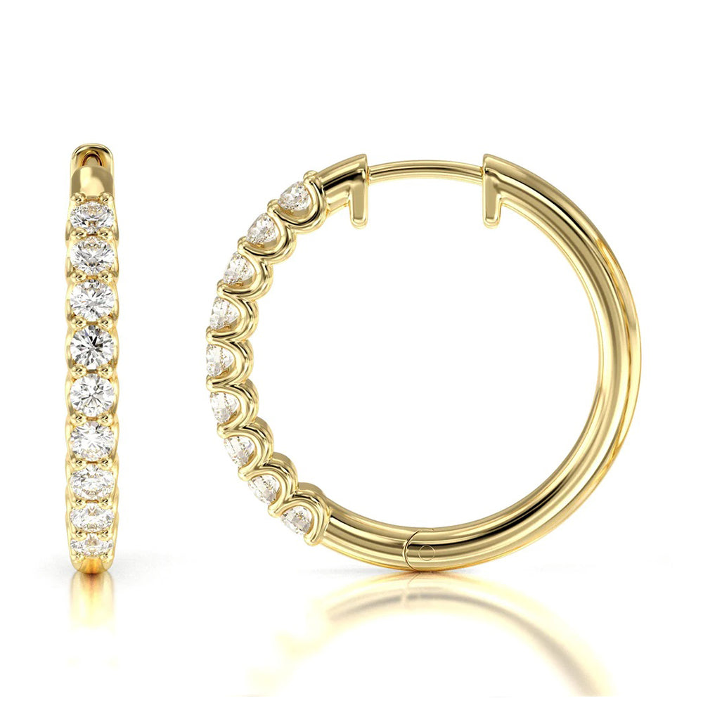 Diamond Hoop Earrings with 14KT Yellow Gold / Lab / 1 1/2 Cut Diamond in 14KT Yellow Gold / Lab / 1 1/2 view 4
