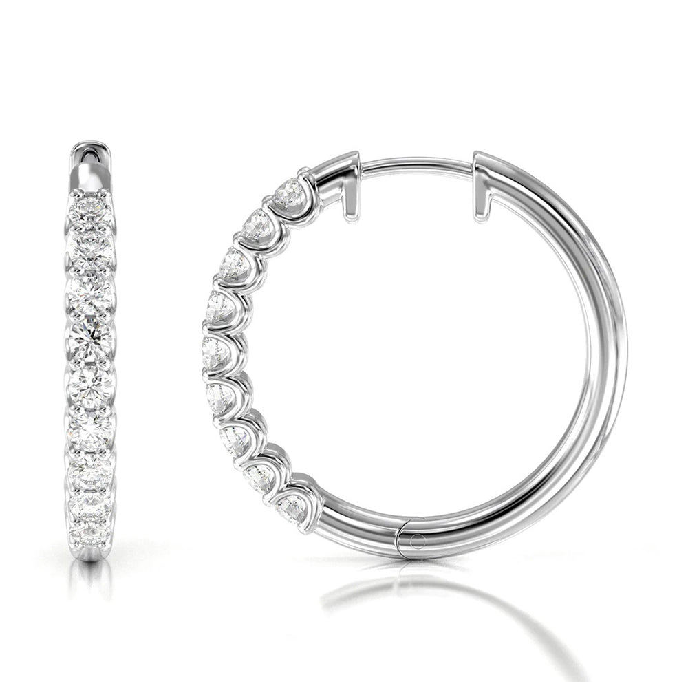 Diamond Hoop Earrings with 14KT White Gold / Lab / 1 1/2 Cut Diamond in 14KT White Gold / Lab / 1 1/2 view 4
